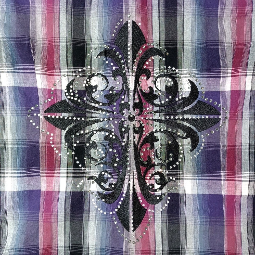 Y2K Maurice's Plaid Shirt Rhinestone Embellished Lace Western Style Women's Med - Picture 10 of 16